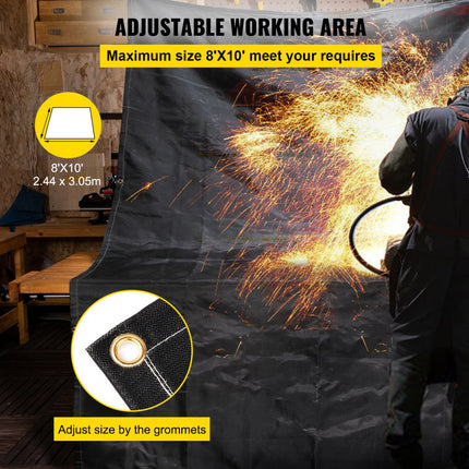 VEVOR lasdeken, 2 stuks lasdekens, 8' x 10' branddeken, 1022°F vlamvertragende deken, zwarte brandnooddekens, brandvertragende glasvezeldeken met 12 koperen oogjes