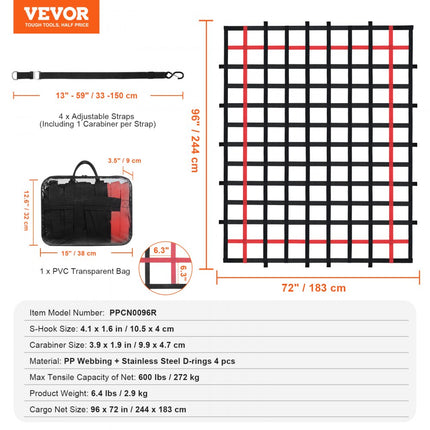 VEVOR bagagenet vrachtwagenlaadnet bagagenet transportnet 2440x1830mm