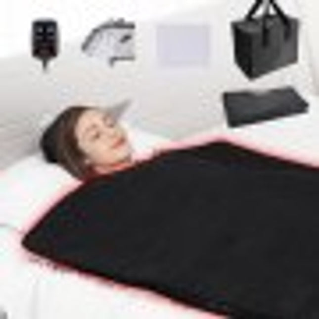 VEVOR 560W infrarood saunadeken 1900x900mm saunadeken 35°C-85°C infrarooddeken 40 minuten vetverbranding verwarmde deken met Germanium Jade Stone therapie verwarmingsmat lichaam afslanken fitness