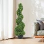 VEVOR 2 stuks kunstbuxus toren vormsnoei spiraal kunstplant 91cm hoge decoratieve plant Groene plastic plant gemaakt van PE ijzer vormsnoei planten inclusief 10 stuks vervangende bladeren