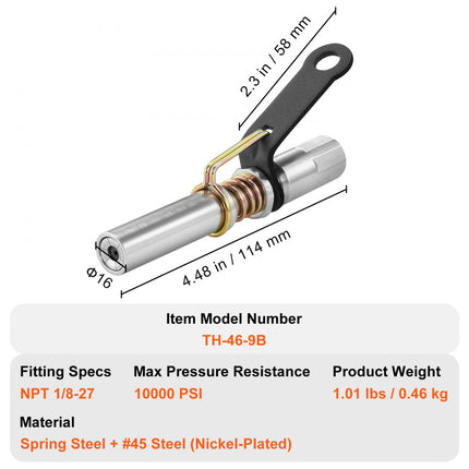 VEVOR vetspuitkoppeling, 2 stuks 10.000 PSI hogedruk 6 kaakvergrendeling snel los te maken vetspuittip met slang/zerkfittingreiniger compatibel met alle 1/8 Zo vetpistolen