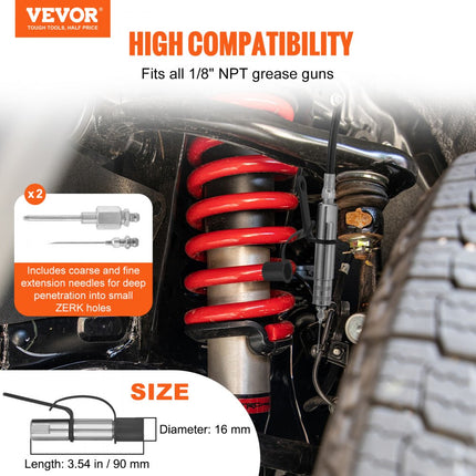 VEVOR vetspuitkoppeling, 2 stuks 10.000 PSI hogedruk 3-kaak snelsluiting vetspuittip met slang/reiniger/verlengnaald/lekvrije dop compatibel met alle vetspuiten