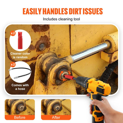 VEVOR vetspuitkoppeling, 2 stuks 10.000 PSI hogedruk 3-kaak snelsluiting vetspuittip met slang/reiniger/verlengnaald/lekvrije dop compatibel met alle vetspuiten