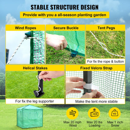 VEVOR foliekas 2,4 x 1,83 x 2,4 m, kas pop-up, draagbare kas met deuren en ramen, zeer sterke PE-afdekking en gepoedercoate stalen constructie