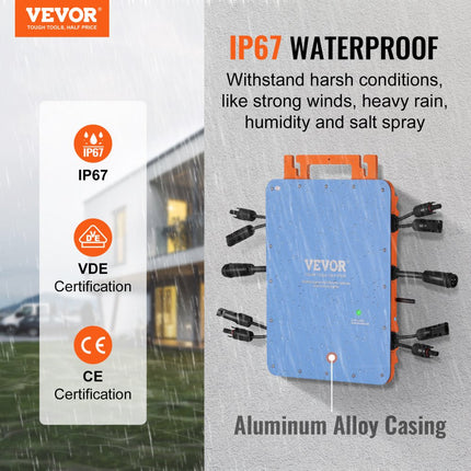 VEVOR Solar Grid Tie Micro-omvormer, 1200W Solar Micro-omvormer, IP67 waterdichte aluminium zonne-energie Grid Tie Inverter DC18-50V bedrijfsspanning met APP WiFi-antenne voedingskabel, voor S