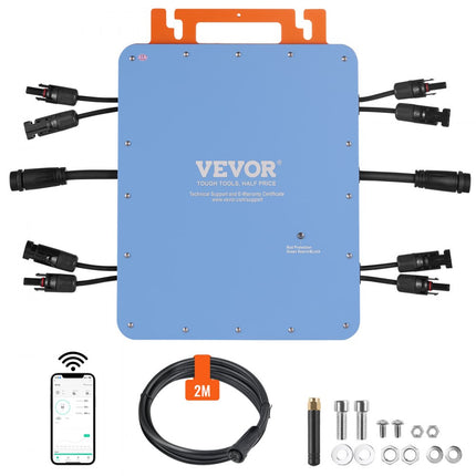 VEVOR Solar Grid Tie Micro-omvormer, 1200W Solar Micro-omvormer, IP67 waterdichte aluminium zonne-energie Grid Tie Inverter DC18-50V bedrijfsspanning met APP WiFi-antenne voedingskabel, voor S