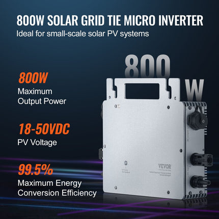 VEVOR Micro-omvormer op zonne-energie, 800 W  IP67 waterdichte micro-omvormer op zonne-energie,aluminium omvormer op zonne-energie, DC 18-50 V, werkspanning met APP WiFi Ante