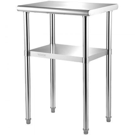 VEVOR Commerciële roestvrijstalen tafel 24" x 18" x 36" roestvrijstalen tweelaagse werktafel Demontagetafel Gastro 181,4 kg + 91 kg Laadvermogen Commerciële keukentafel Voorbereidingstafel Keukenmeubilair