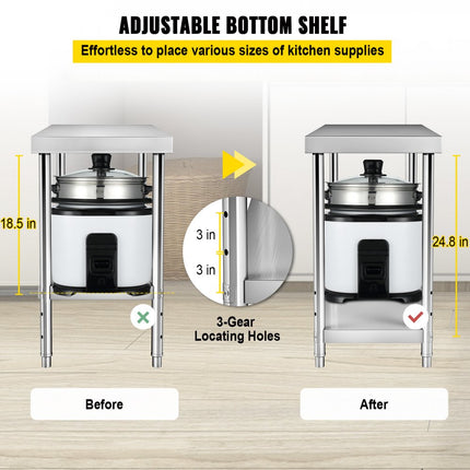 VEVOR Rvs Tafel Keuken Werktafel Werkvoorbereidingstafel 122 x 46 x 86 cm Rvs Keukentafel