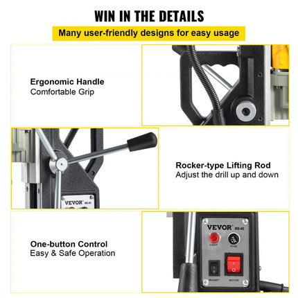 VEVOR Elektrische Magneetboormachine 36 x 28 x 12 cm Magneetbooreenheid Kernboormachine 12000N Magneetkernboormachine met Efficiënt Koelsysteem Gebruikt in Staalconstructies en Vele Andere Gebieden