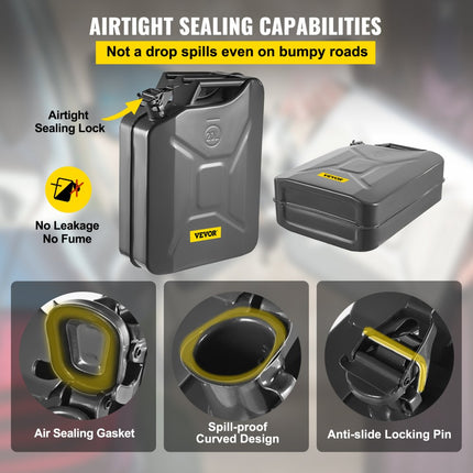 VEVOR Jerry Brandstofbus, 5,3 Gallon/20L Draagbare Jerry Gasbus met Flexibel Uitloopsysteem, Roestvrije en Hittebestendige Stalen Brandstoftank voor Auto Vrachtwagen Uitrusting, Zwart