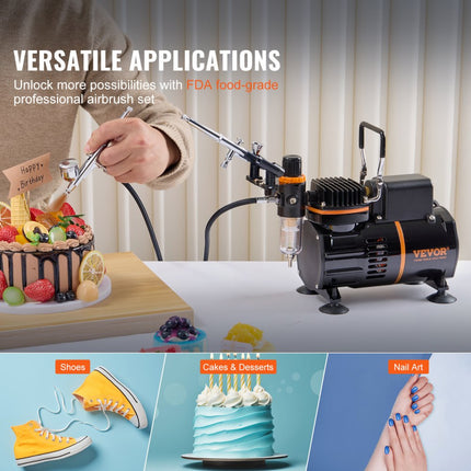 VEVOR Airbrush-set, luchtcompressor met dubbele ventilator, professionele airbrush-systeemset met 3 airbrushes, houder, verfmengwiel, reinigingsborstelset, airbrush-set voor kunst, nagels, koekjes, make-up, K