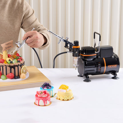 VEVOR Airbrush-set, luchtcompressor met dubbele ventilator, professionele airbrush-systeemset met 3 airbrushes, houder, verfmengwiel, reinigingsborstelset, airbrush-set voor kunst, nagels, koekjes, make-up, K