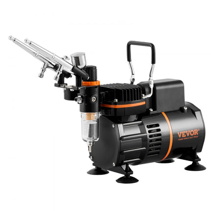VEVOR Airbrush-set, luchtcompressor met dubbele ventilator, professionele airbrush-systeemset met 3 airbrushes, houder, verfmengwiel, reinigingsborstelset, airbrush-set voor kunst, nagels, koekjes, make-up, K