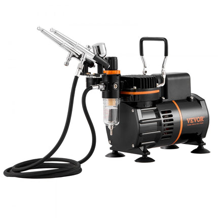 VEVOR Airbrush-set, luchtcompressor met dubbele ventilator, professionele airbrush-systeemset met 3 airbrushes, houder, verfmengwiel, reinigingsborstelset, airbrush-set voor kunst, nagels, koekjes, make-up, K