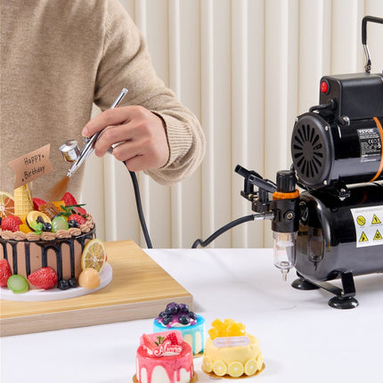 VEVOR airbrushset, luchttankcompressorsysteem met dubbele ventilator en luchtopslagtank van 3,5 liter, airbrushset met airbrush met 0,3 mm punt, beugel, kleurenmengwiel, set schoonmaakborstels, kunstnagelkoekje