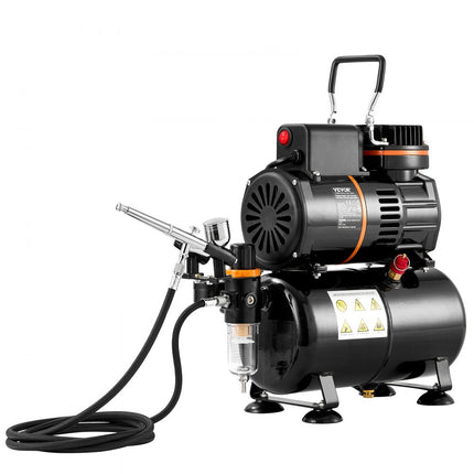 VEVOR airbrushset, luchttankcompressorsysteem met dubbele ventilator en luchtopslagtank van 3,5 liter, airbrushset met airbrush met 0,3 mm punt, beugel, kleurenmengwiel, set schoonmaakborstels, kunstnagelkoekje