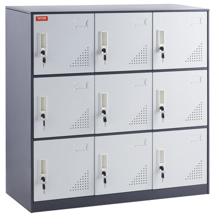 VEVOR lockerkast, lockerkast, 9-deurs opbergkast, garderobekast met 9 vakken, waardevolle spullenkast, 30 kg laadvermogen, kantoorlockers voor kantoor, thuis, school