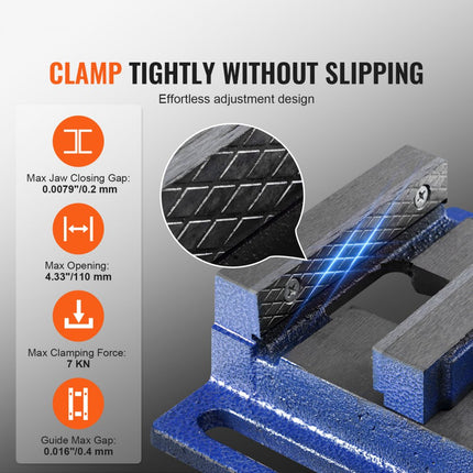 VEVOR bankschroef 110 mm max. opening machinebankschroef van gietijzer gepoedercoate parallelle bankschroef 7KN klemkracht 21 mm klemdiepte ideaal voor freesmachine boorschaafmachine