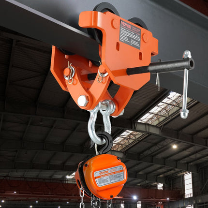 VEVOR handmatige trolley, draagvermogen van 4400 lbs/2 ton, duwbalkwagen met dubbele wielen, verstelbaar voor I-balk flensbreedte 2,8" tot 6,7", zware garagelift van gelegeerd staal voor