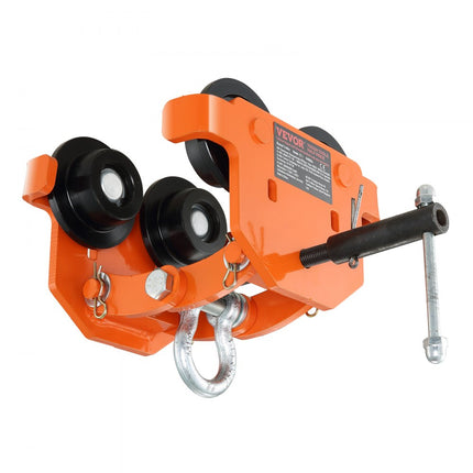 VEVOR handmatige trolley, draagvermogen van 4400 lbs/2 ton, duwbalkwagen met dubbele wielen, verstelbaar voor I-balk flensbreedte 2,8" tot 6,7", zware garagelift van gelegeerd staal voor