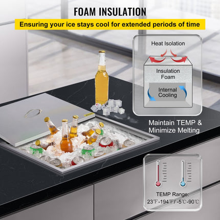 VEVOR 14"X12" Drop In Ice kist bak met deksel Wijnafvoer Koude dranken Doos Goed