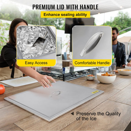 VEVOR 14"X12" Drop In Ice kist bak met deksel Wijnafvoer Koude dranken Doos Goed