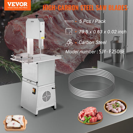 VEVOR 5 stuks botzaagmachine zaagblad 2020 x 16 x 0,56 mm, elektrische botsnijmachine zaagblad compatibele modellen SJY-F250BE, harde botten, bevroren vlees, vis etc.