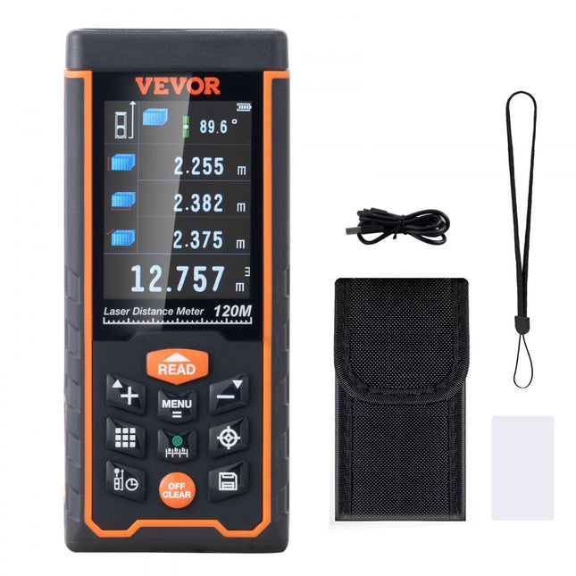 VEVOR professionele laserafstandsmeter 121m meetbereik afstandsmeter met camera ±1,5 mm nauwkeurigheid afstandsmeter 2,4" LCD-scherm Meerdere meetmodi 4 meeteenheden voet/meter/inch/feet+inch 100 datasets
