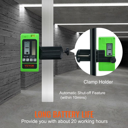 VEVOR Professionele laserontvanger Laserdetector met bereik van 60 m voor pulskruislijnlaser ±1,5 mm waterpasbereik 1,5 V batterijen 20 uur bedrijfstijd dubbel LCD-display met achtergrondverlichting