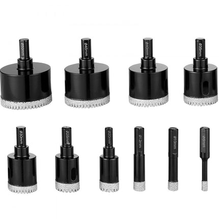 VEVOR diamantkernborenset 10-delig 6/10/12/20/25/30/35/40/45/50 mm diamantgatenzaagset driehoekschacht met opbergkoffer voor droog en nat werk diamantboren voor tegels