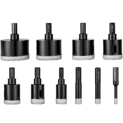 VEVOR diamantkernborenset 10-delig 6/10/12/20/25/30/35/40/45/50 mm diamantgatenzaagset driehoekschacht met opbergkoffer voor droog en nat werk diamantboren voor tegels