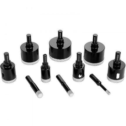 VEVOR diamantkernborenset 10-delig 6/10/12/20/25/30/35/40/45/50 mm diamantgatenzaagset driehoekschacht met opbergkoffer voor droog en nat werk diamantboren voor tegels