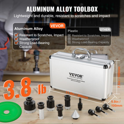 VEVOR diamantkernborenset 7-delig 6/6/6/20/25/35/50 mm diamantgatenzaagset met frees kegelboorzaagblad en opbergkoffer voor droge en natte diamantboren voor tegels en