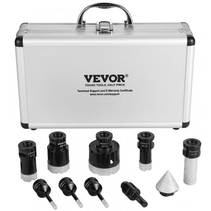 VEVOR diamantkernborenset 7-delig 6/6/6/20/25/35/50 mm diamantgatenzaagset met frees kegelboorzaagblad en opbergkoffer voor droge en natte diamantboren voor tegels en