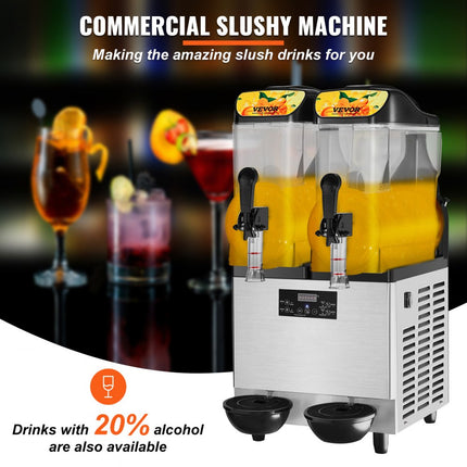 VEVOR Commerciële Slushy Machine 24L Single Bowl 50 Cup Margarita Maker 500W RVS Margarita Smoothie Frozen Drink Maker Slushie Machine voor Party Cafe Restaurants Bars Etc.