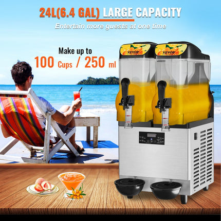 VEVOR Commerciële Slushy Machine 24L Single Bowl 50 Cup Margarita Maker 500W RVS Margarita Smoothie Frozen Drink Maker Slushie Machine voor Party Cafe Restaurants Bars Etc.