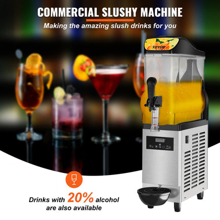 VEVOR Commerciële Slushy Machine 12L Single Bowl 25 Cup Margarita Maker 500W RVS Margarita Smoothie Frozen Drink Maker Slushie Machine voor Party Cafe Restaurants Bars Etc.