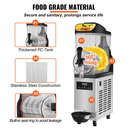 VEVOR Commerciële Slushy Machine 12L Single Bowl 25 Cup Margarita Maker 500W RVS Margarita Smoothie Frozen Drink Maker Slushie Machine voor Party Cafe Restaurants Bars Etc.