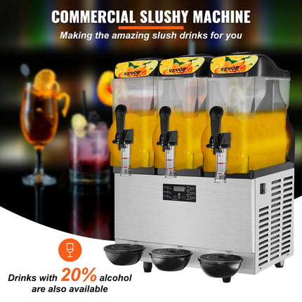 VEVOR Commerciële Slushy Machine 36L Single Bowl 75 Cup Margarita Maker 1100W RVS Margarita Smoothie Frozen Drink Maker Slushie Machine voor Party Cafe Restaurants Bars Etc.