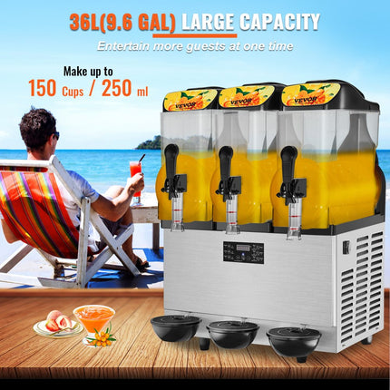 VEVOR Commerciële Slushy Machine 36L Single Bowl 75 Cup Margarita Maker 1100W RVS Margarita Smoothie Frozen Drink Maker Slushie Machine voor Party Cafe Restaurants Bars Etc.