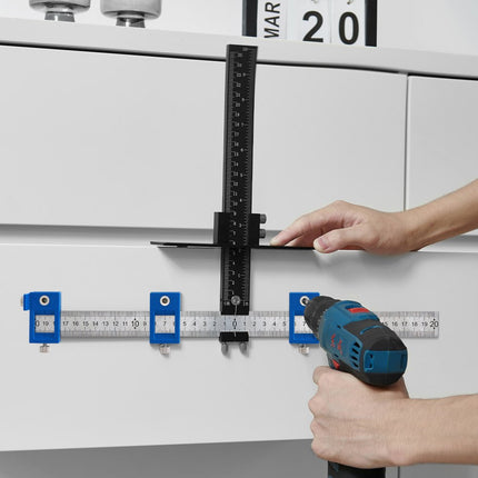 VEVOR Kasthardwaremal Verstelbare ponslocator 0-25 cm verticaal, Kasthardwaremal 0-20 cm Horizontale boorgeleider Punchlocator Aluminiumlegering + roestvrijstalen boorponslocator