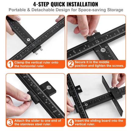 VEVOR Kasthardwaremal Verstelbare ponslocator 0-25 cm verticaal, Kasthardwaremal 0-20 cm Horizontaal Boorgeleider Ponslocator Aluminiumlegering Boorponslocator Laden etc.