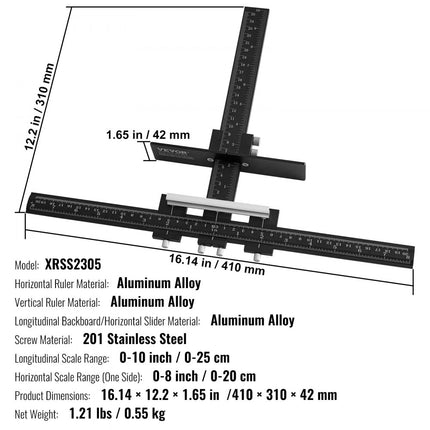 VEVOR Kasthardwaremal Verstelbare ponslocator 0-25 cm verticaal, Kasthardwaremal 0-20 cm Horizontaal Boorgeleider Ponslocator Aluminiumlegering Boorponslocator Laden etc.