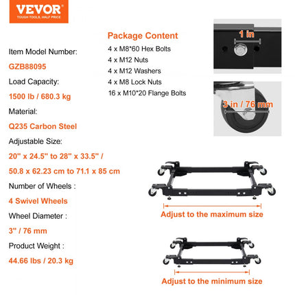 VEVOR meubelrollentransportrol transporthulpwagen 508x622,3mm-711x850mm