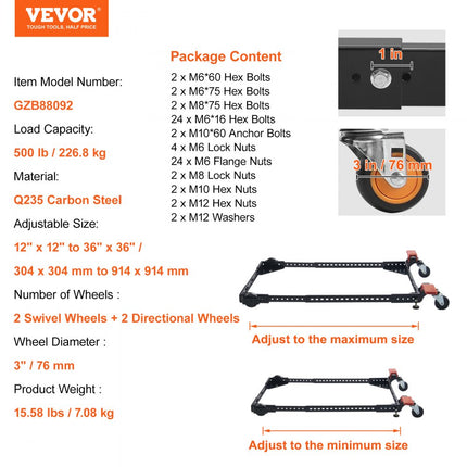 VEVOR meubelrollentransportroltransporthulpwagen 304x304mm-914x914mm
