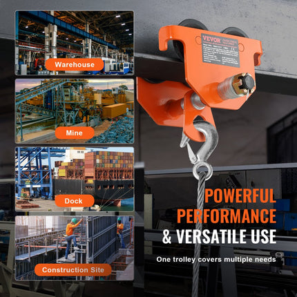 VEVOR loopkat 3 ton draagvermogen binnenkraan 63,5-203,2 mm verstelbare breedte kraan 300 x 295 x 308 mm verrijdbaar onderstel dubbele wieluitvoering steekwagen voor I en H balken binnenkraan laadkraan