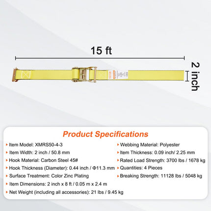 VEVOR Set van 8 spanbanden 0,05 x 4,6 m spanband 1995,8 kg spanband met ratel polyester band haakbevestigingsband van koolstofstaal spanband met ratel ideaal voor motorfietsen fietsen kajaks UTV boten ATV