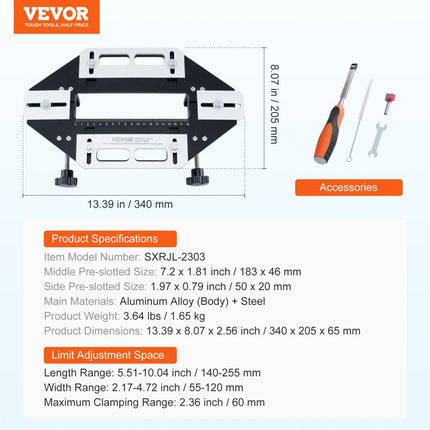 VEVOR deurscharnier gleufzoeker 183 x 46 mm + 50 x 20 mm, montagehandleiding scharniersloten, deurscharniermeter, houtbewerkingsgatopener, positionering, boren, sleufmachine, geleideplaat