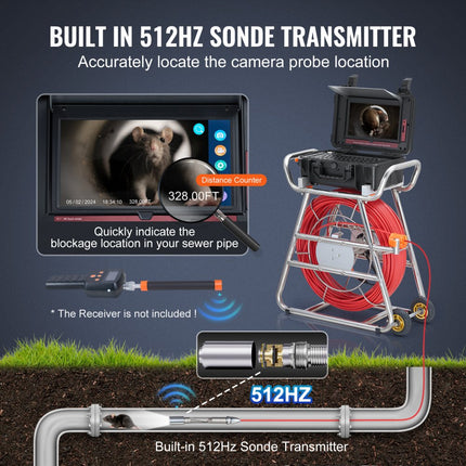 VEVOR rioolcamera 100m leidinginspectiecamera endoscoop met 10,1 inch touchscreen